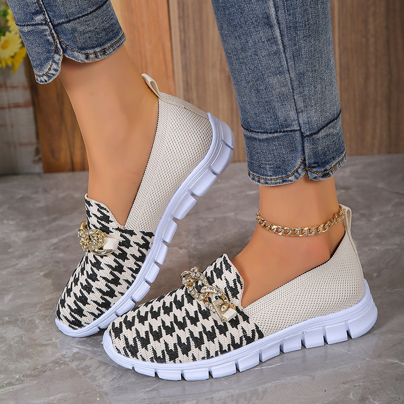 Breathable Loafers Print Chain Mesh Flats