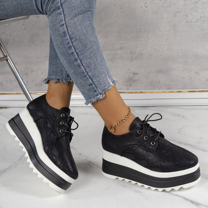 Round Toe Lace-up Platform Thick Bottom Shoes