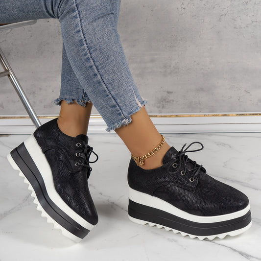 Round Toe Lace-up Platform Thick Bottom Shoes