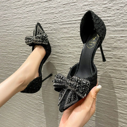 Bow Top Black High Heels