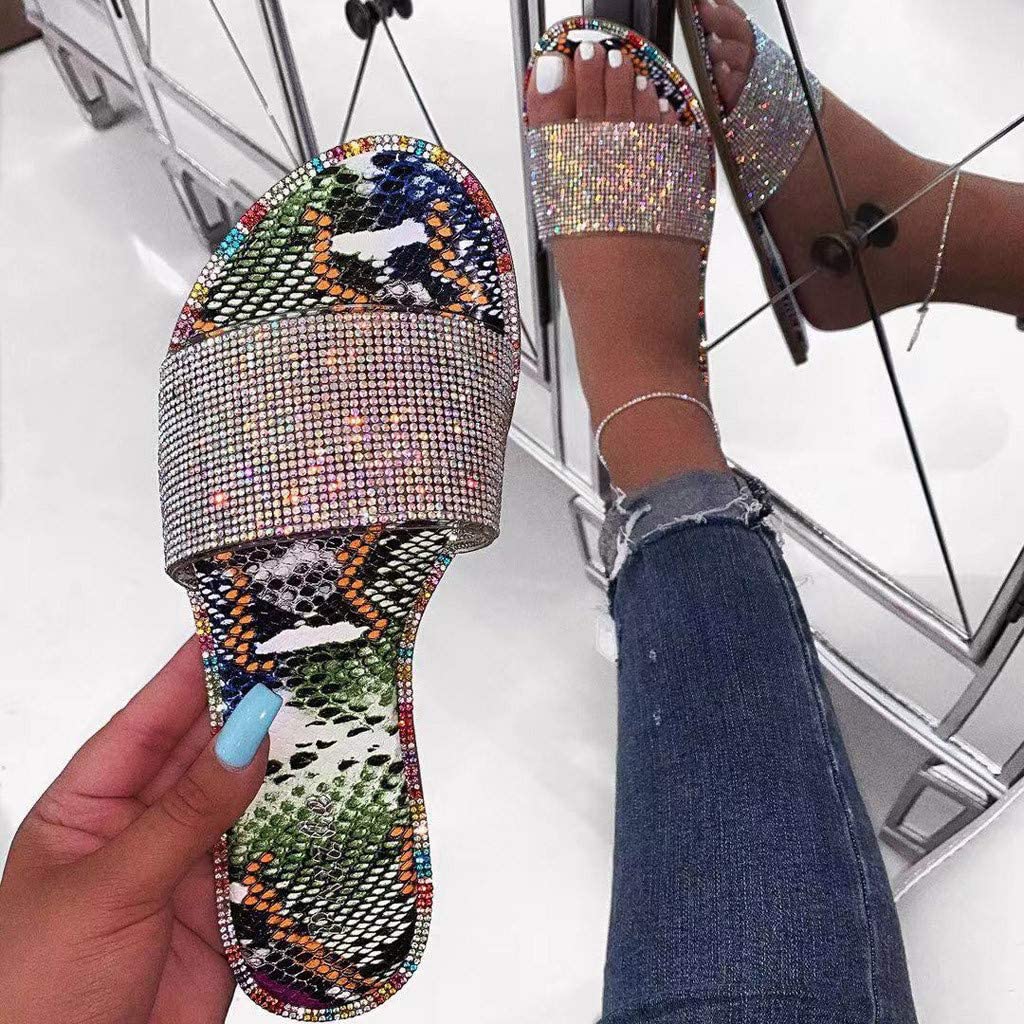 Rhinestone Flat Heel Slipper Sandals