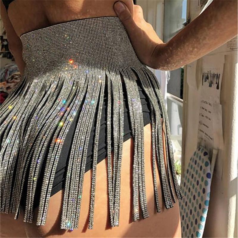  Rhinestone Fringe Skirt Tassel Belt