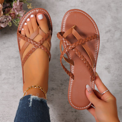 Cross-woven Design Thong Flip Flops Slide Slippers