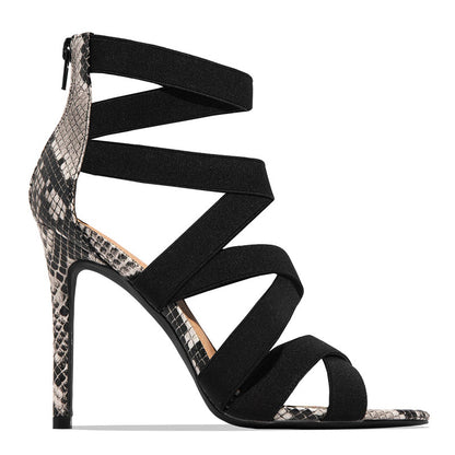Elastic Snakeskin Sandals