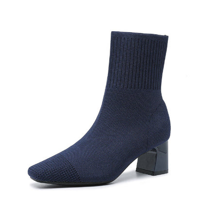 Pointed Toe Stretch Block Heel Boots