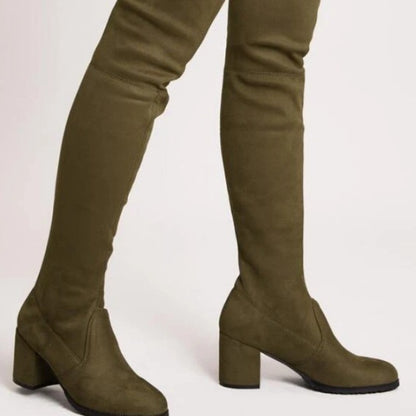 Mid-High Tube Chunky British Style High Heel Stretch Boots
