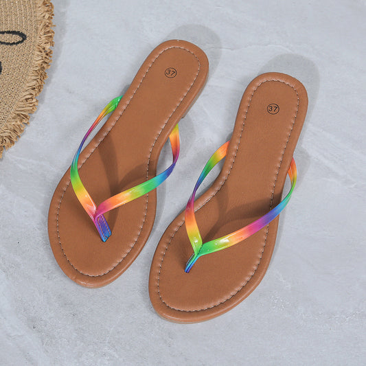 Mirror Rainbow Flip-Flops Flat Bottom Sandals