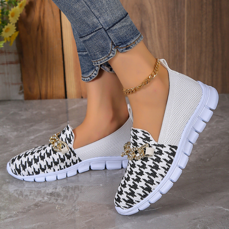 Breathable Loafers Print Chain Mesh Flats