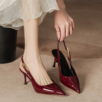 Pointed Toe Strap  Back Out Heels