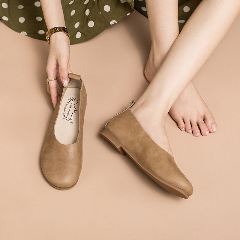 Cowhide Solid Slip-on Flat Shoes