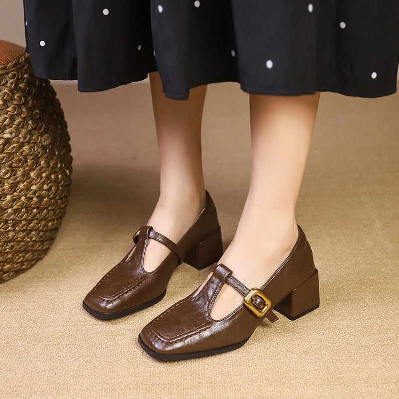 Retro Brown Designer Mid-Chunky Heels