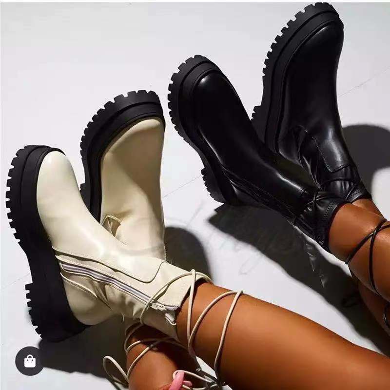 Platform Lace-up Middle Ankle Boots