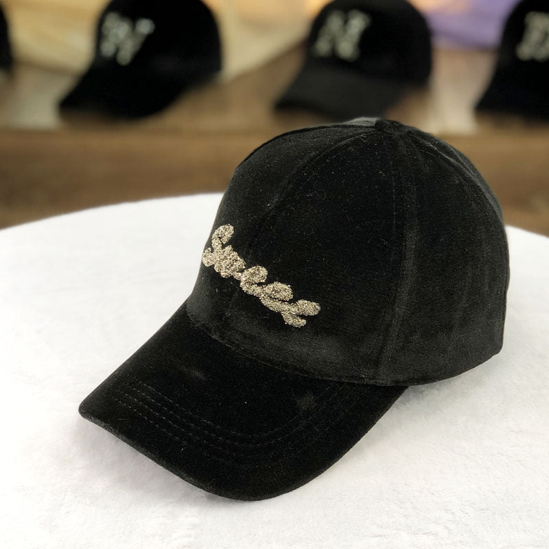 Letter Gold Velvet Baseball Cap