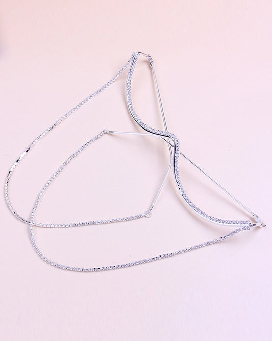  Rhinestone Half Frame Lensless Glasses