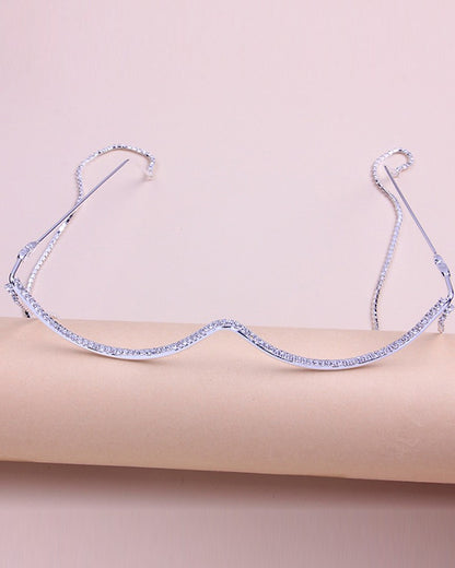  Rhinestone Half Frame Lensless Glasses