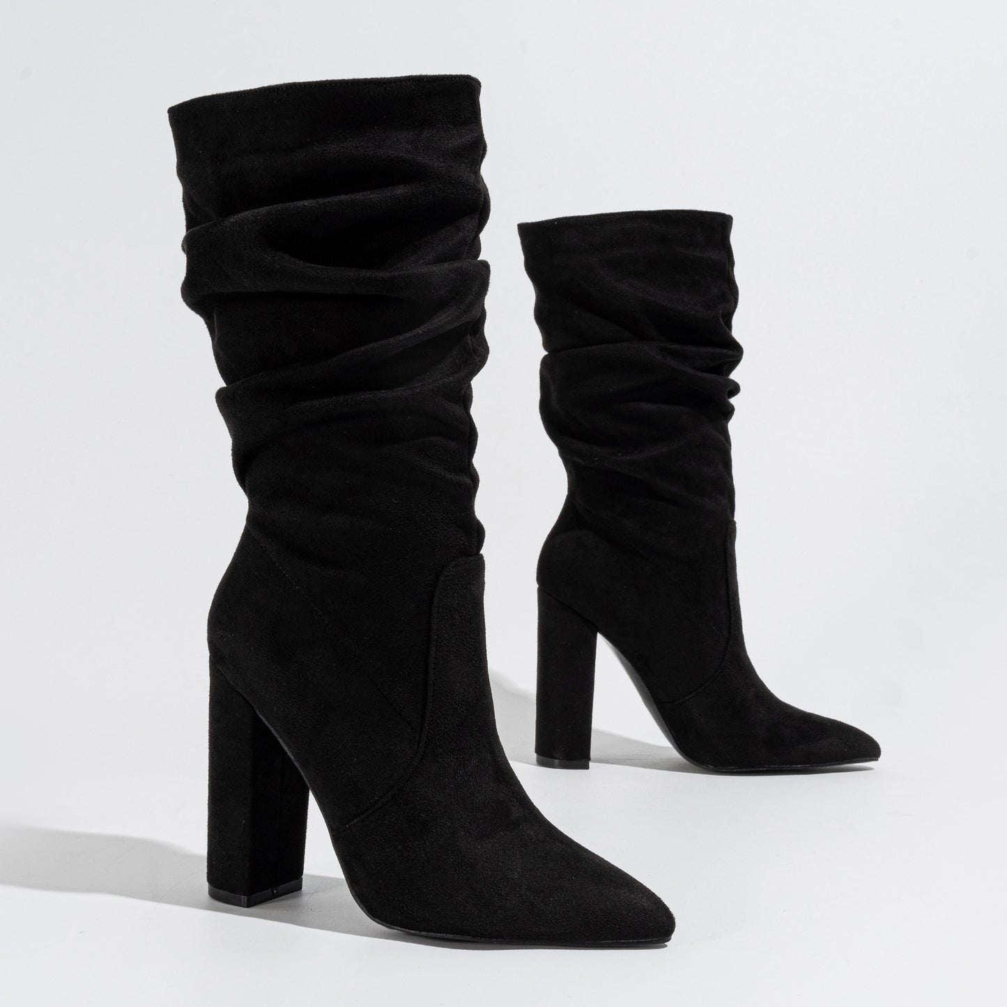 Chunky Pointed-Toe High Heel Pile Boots