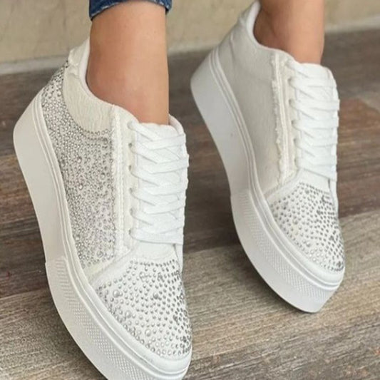 Thick Bottom Lace-up Rhinestone Casual Sports Shoes