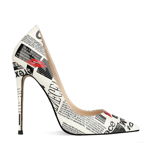 Graffiti Pointed Toe Stiletto High Heels