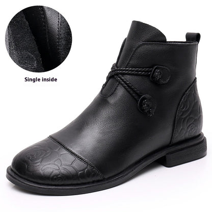 Strap Ankle Flat Leather Boots