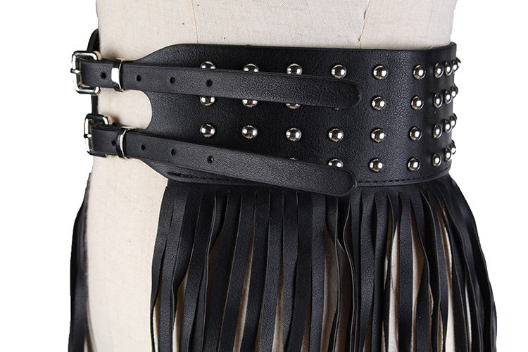 Black Fantastic Long Fringe Belt Leather Designer Belts