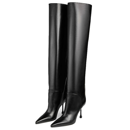 Pointed-Toe Stiletto Slip-on Below The Knee Plus Size Straight Boots