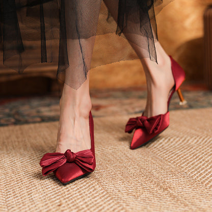 Gold Bow Toe Kitten Heels