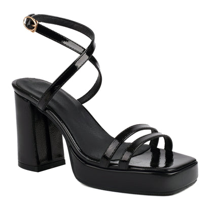 Square Toe Thin Strap Buckle Wide Strap High Heels