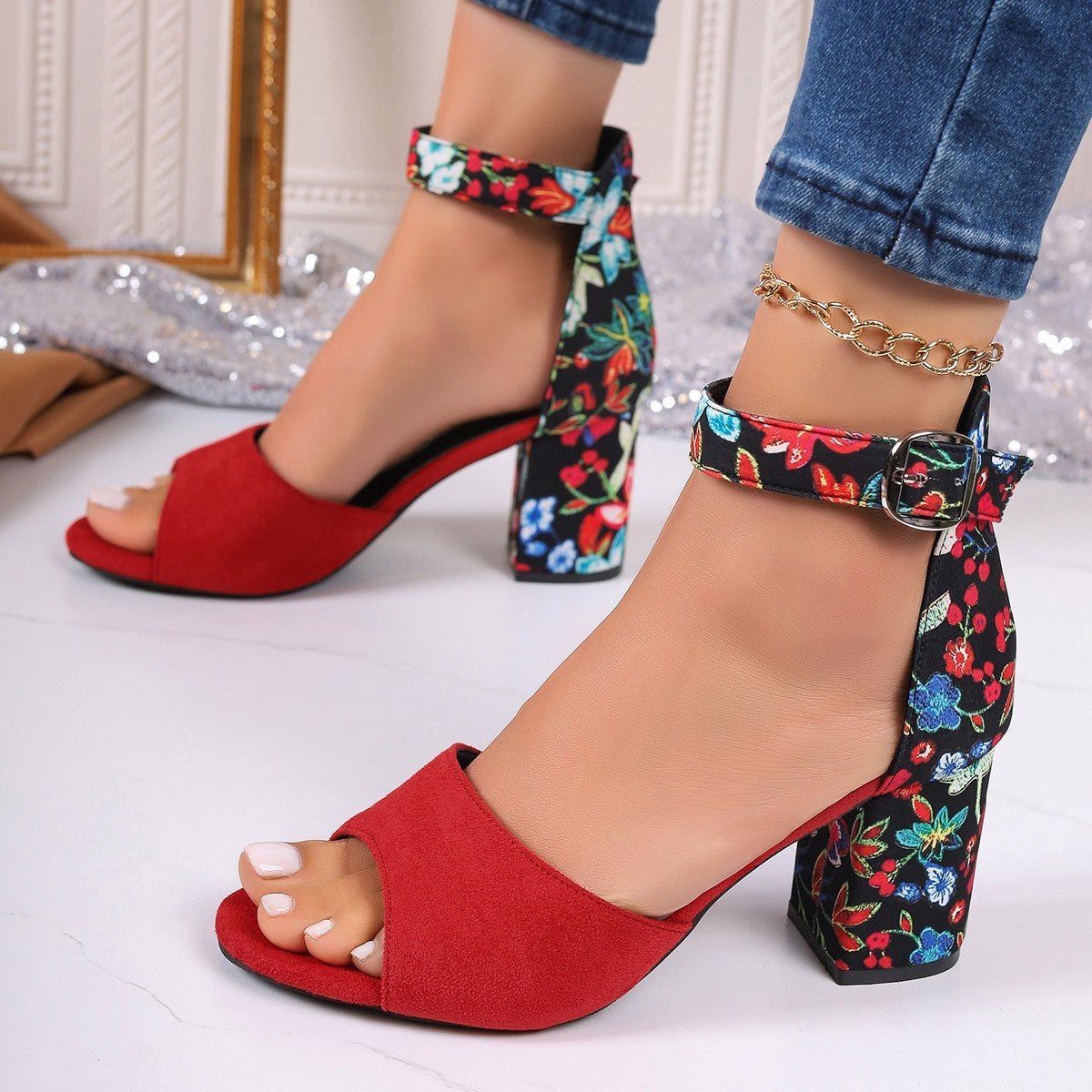 Printed Fish Mouth Sandals