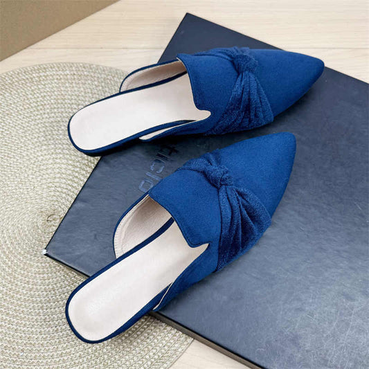 Bow Toe Style Simple Pointed Flat Lazy Half Slippers