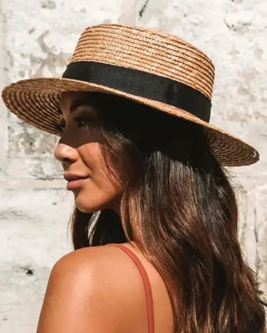 Contrast Tape Straw Hat