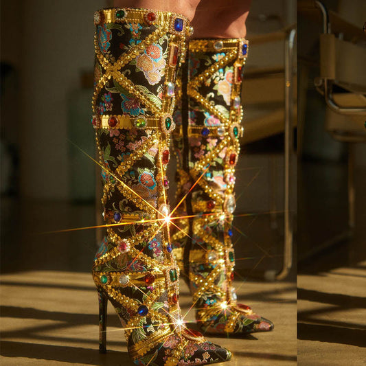 Jewel Style Stiletto High Heel Boots