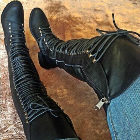 Lace-up Studded Side Zipper Boots