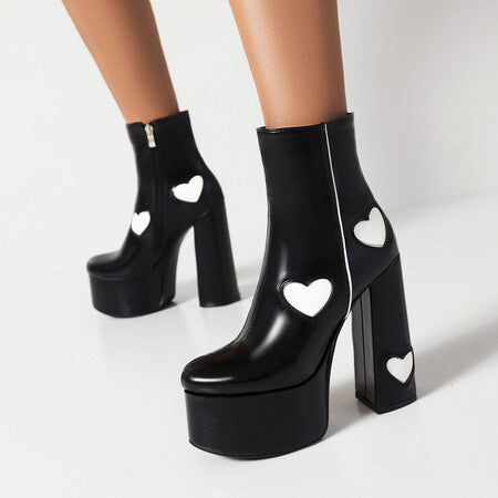 Platform Heart-shaped Color Block High Heel Boots