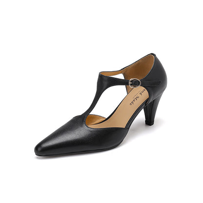 Retro T Shape Strap Closed Toe Heels