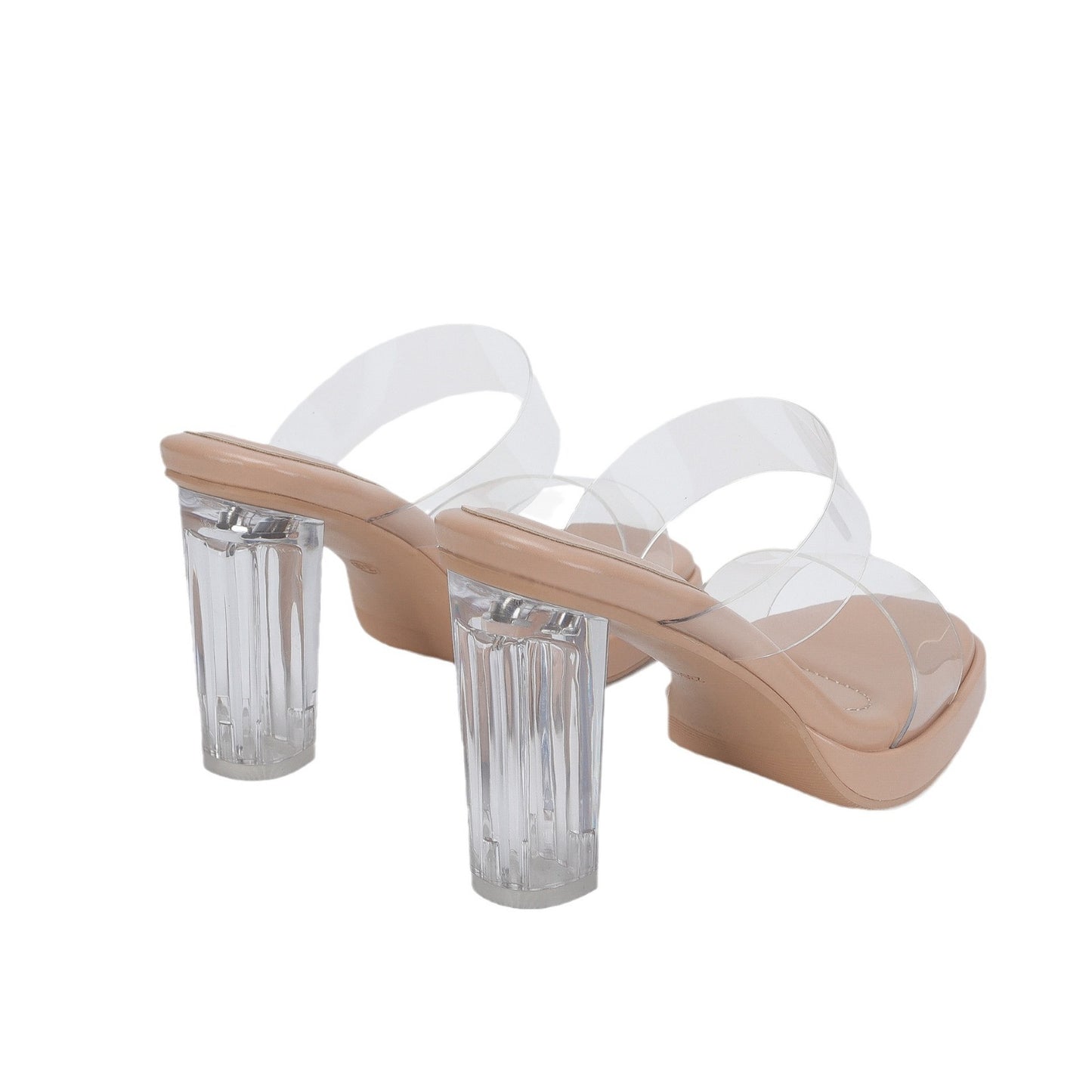 Double Strap Transparent Crystal Thick Heel Sandal