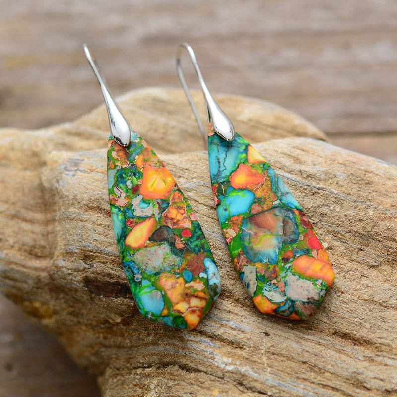 Bohemian Emperor Stone Shield Pendant Earrings