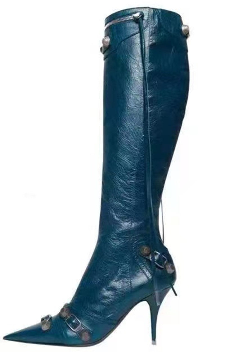 Stiletto Pointed-toe Side Zip Metal Rivet Heel Boots