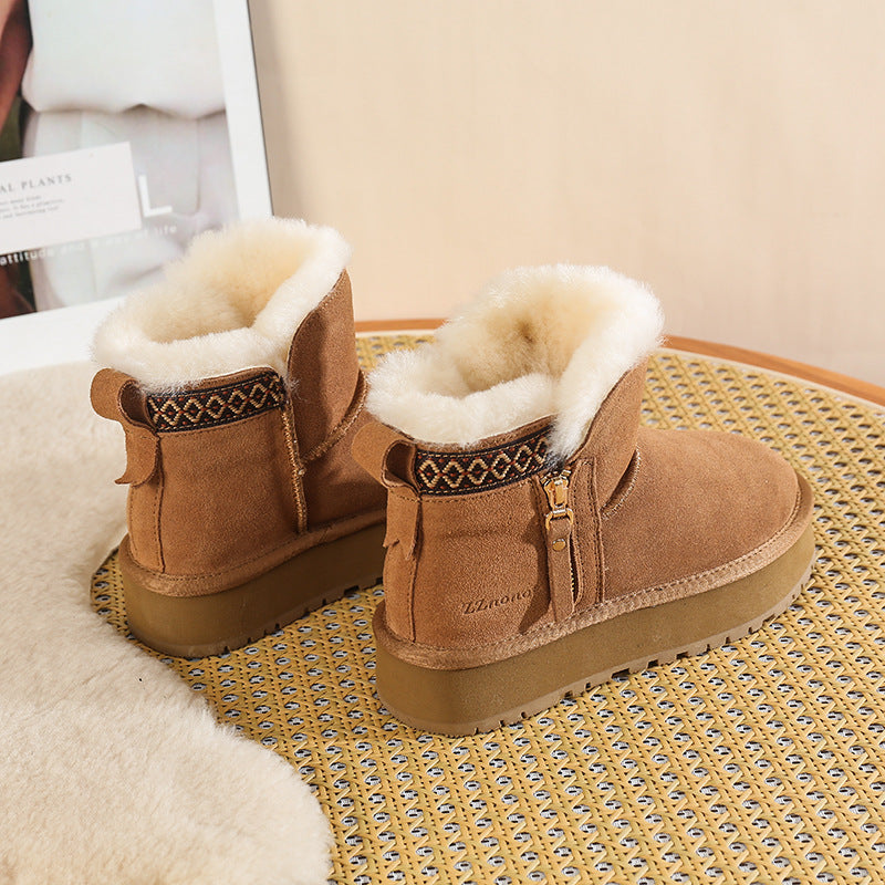 Short Thick Warm Side Zip Platform Snow Boots