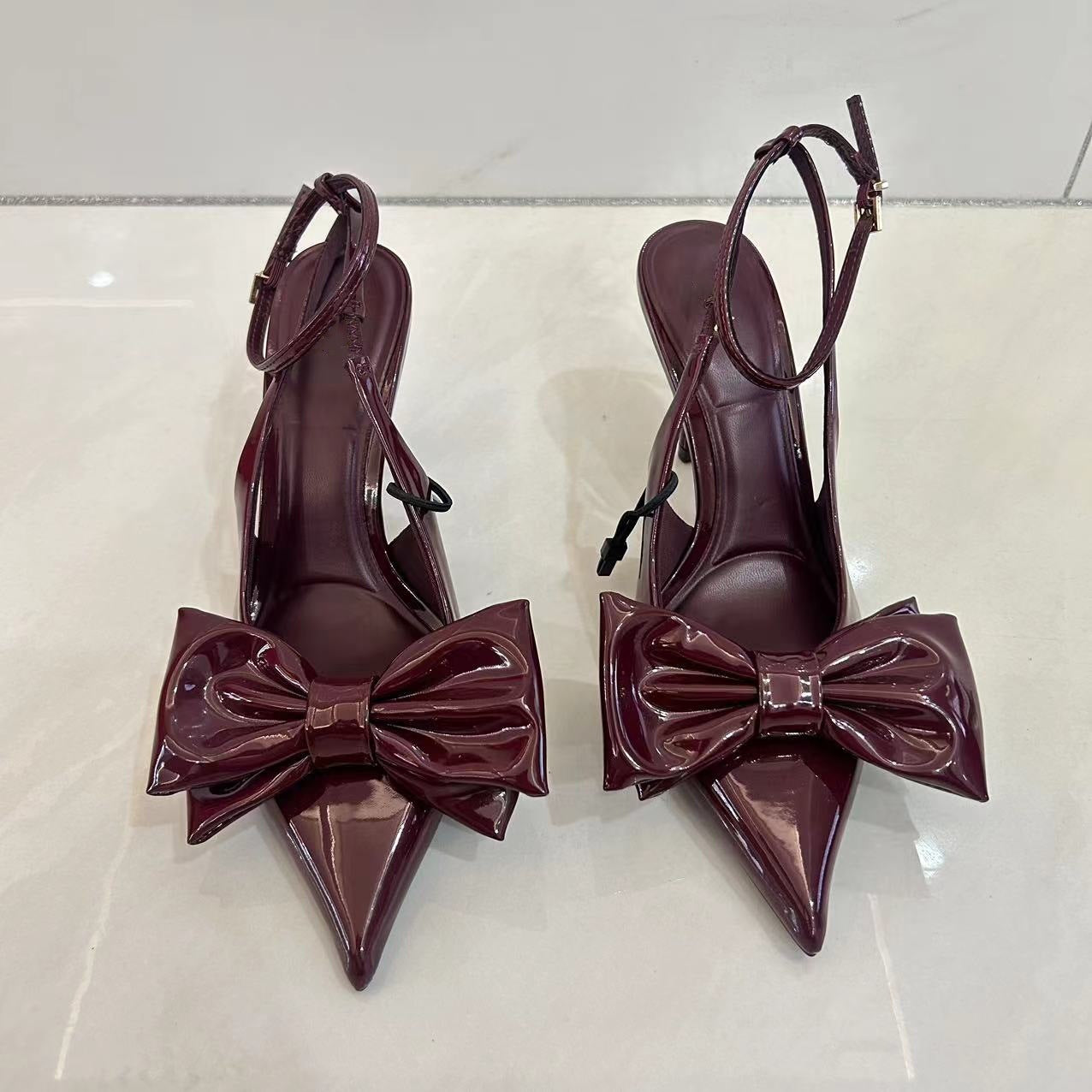 Red Bowknot French Style Pointed-toe Hollowed Mixed Stiletto High Heels