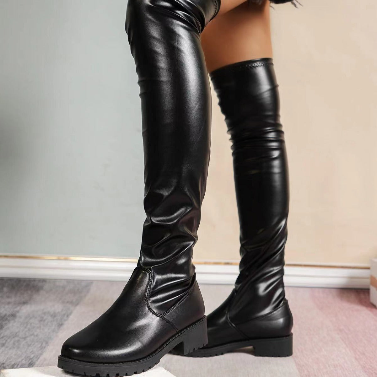 Over-the-knee Stretch Low Chunky Heel Boots