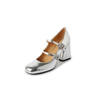 Round Head Chunky Low-cut Heel Pumps