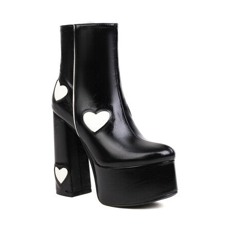 Platform Heart-shaped Color Block High Heel Boots