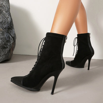 Drawstring Patchwork Short Pointed Knight Boots
