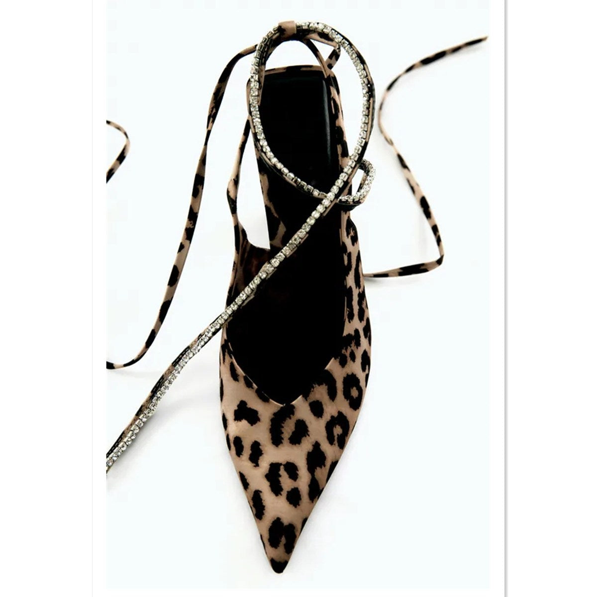 Leopard Print Suede Mid Pointed Toe Strap Heels