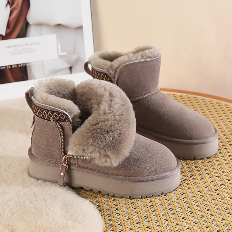 Short Thick Warm Side Zip Platform Snow Boots