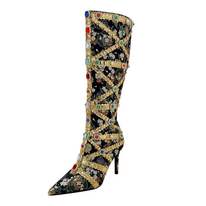 Jewel Style Stiletto High Heel Boots