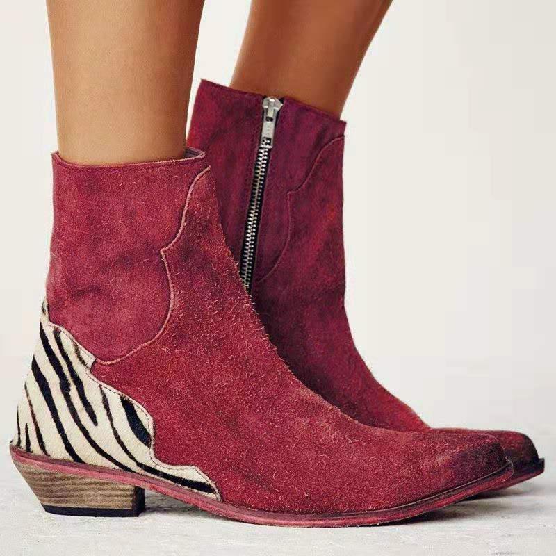 Pointed Thick Low Heel Side Zip Short Boots