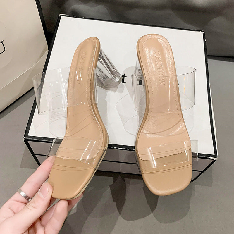 Transparent Ankle-strap Outer Wear High Heel Crystal Shoes