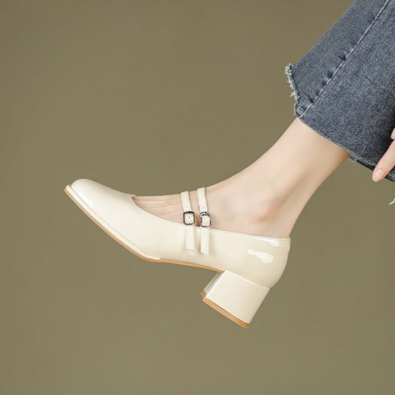 Soft Leather Chunky Low-Cut Heels