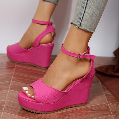 Peep-Toe Platform Wedge Wrist Strap Sandals